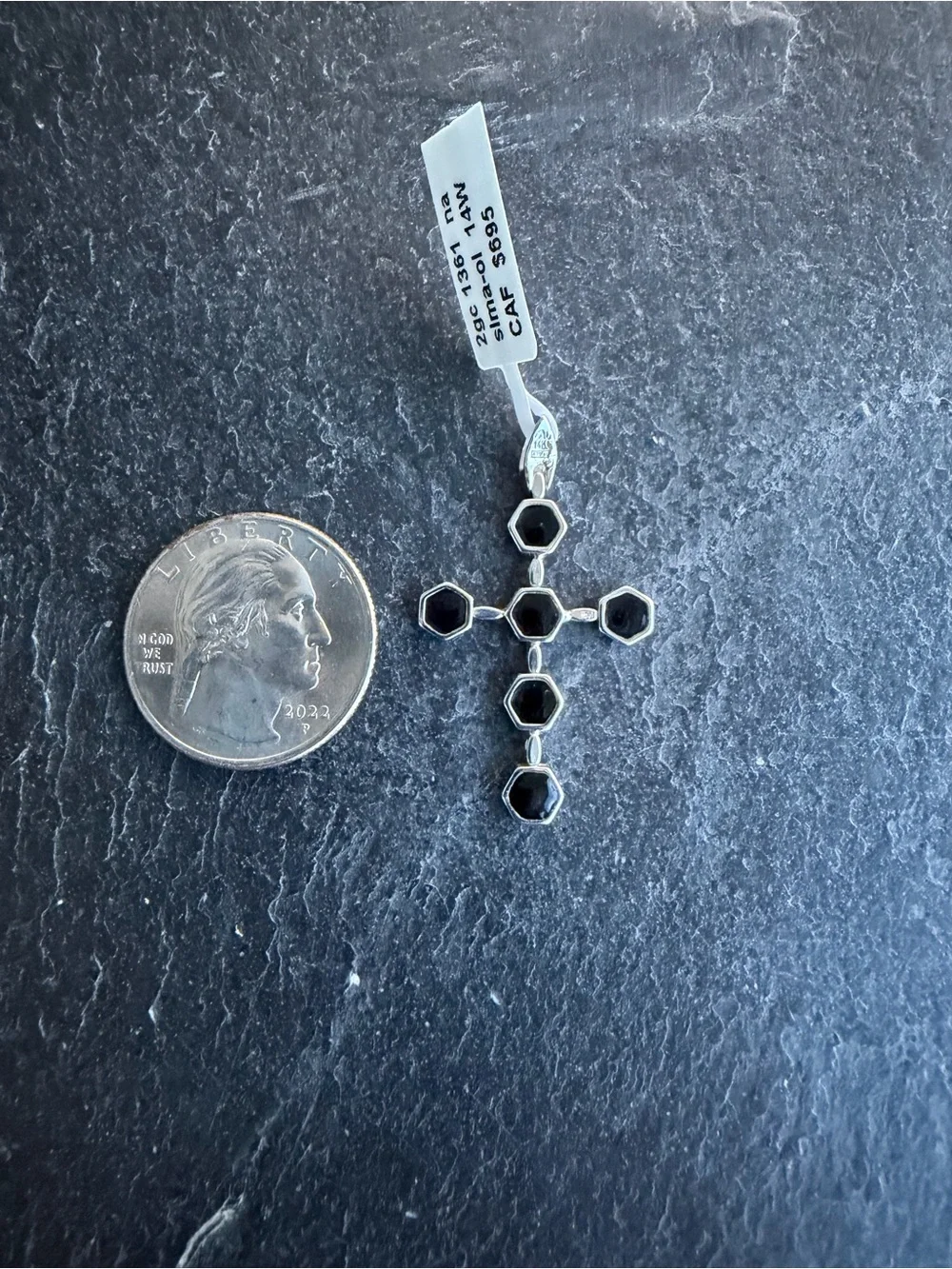14kt White Gold Black Onyx Cross